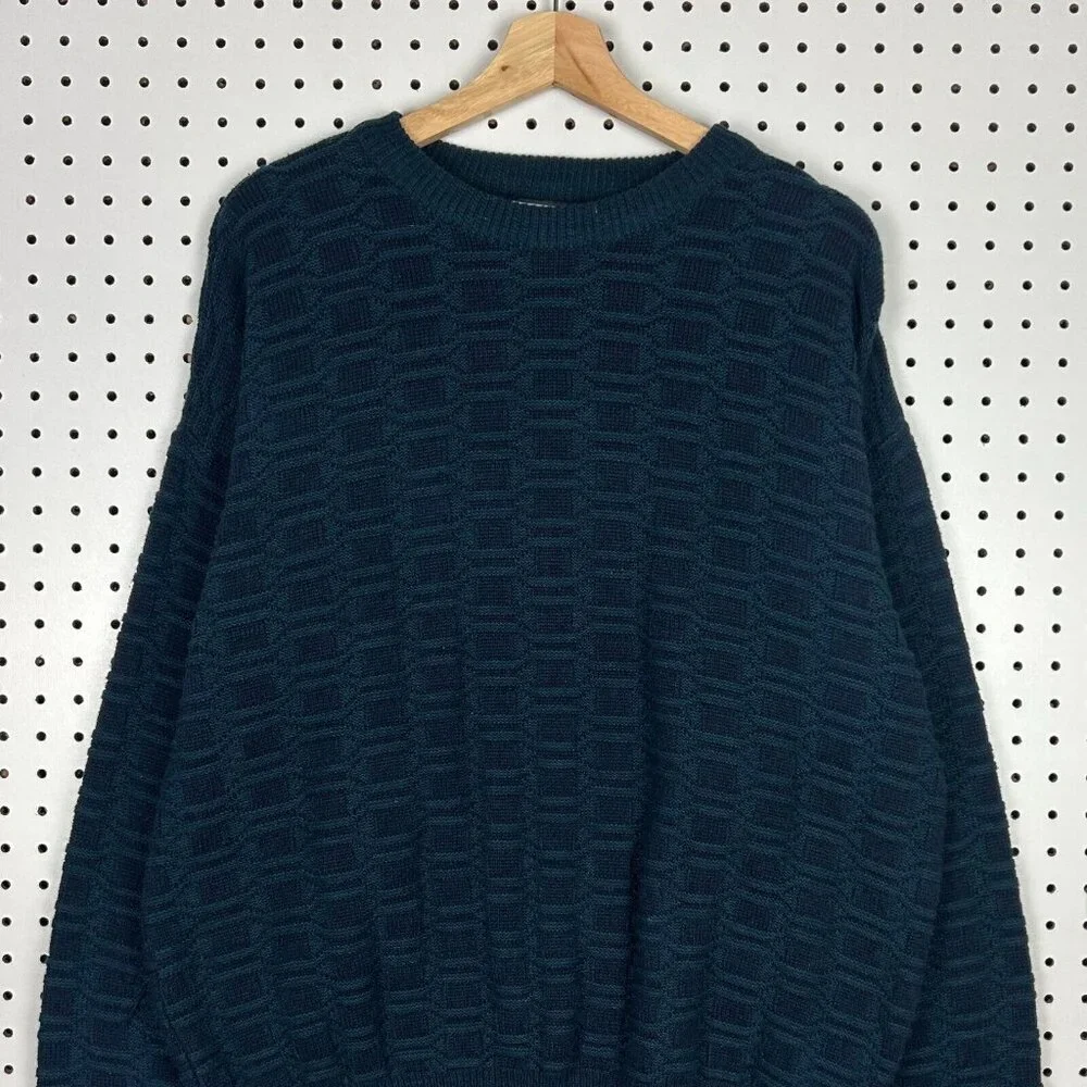 David Taylor Chunky Knit Sweater Size XL Navy Blue Grandpa 90s Chain‎ Knit Cable